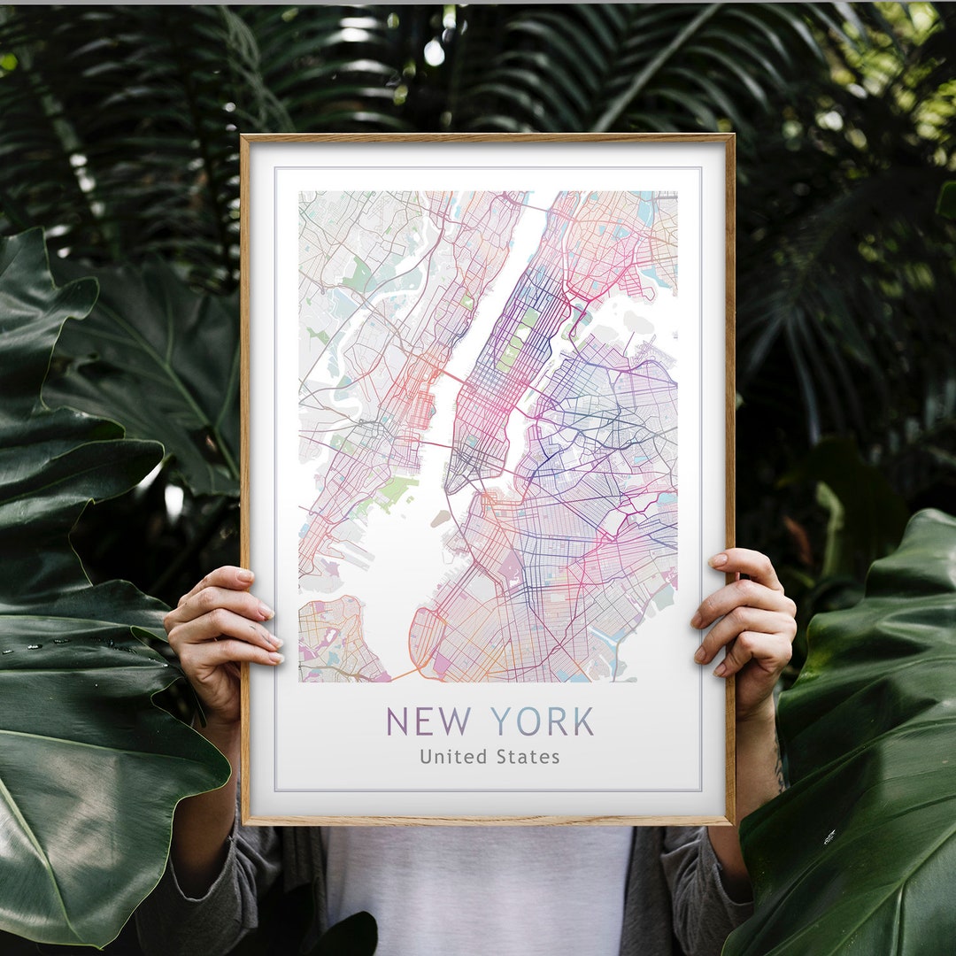 New York City Map Print Wall Decor, Modern Home Art Printable Map ...