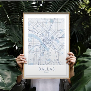 Dallas Map Printable Blue Wall Art, Downloadable Prints, Map Art Print Wall Decor, Housewarming Gift Custom City Map, Dallas Poster