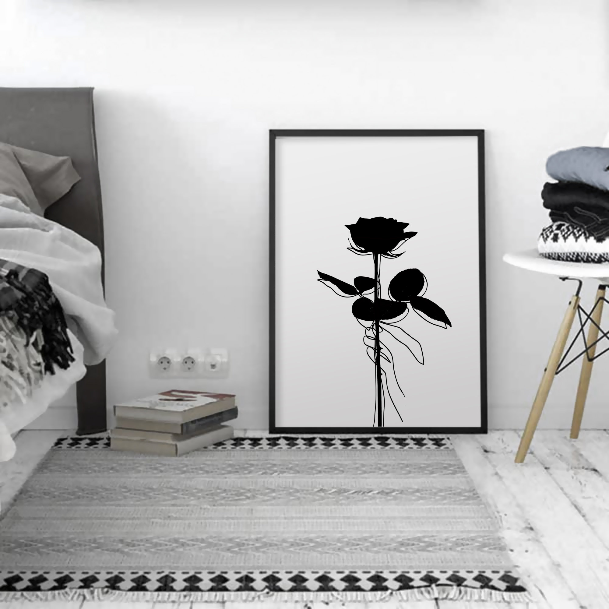 Black Rose Wall Art Black and White Art Prints Minimalist Etsy