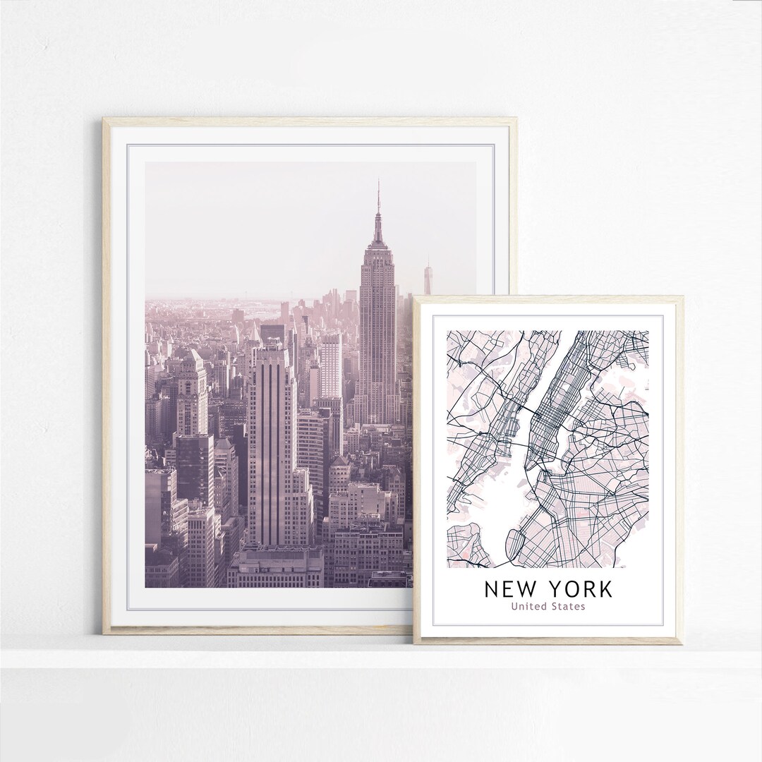 New York City Map Set of 2 Prints, NYC Poster, New York Wall Art ...