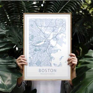Boston Map Printable Blue Wall Art, Downloadable Prints, Map Art Print Wall Decor, Housewarming Gift Custom City Map, Boston Poster