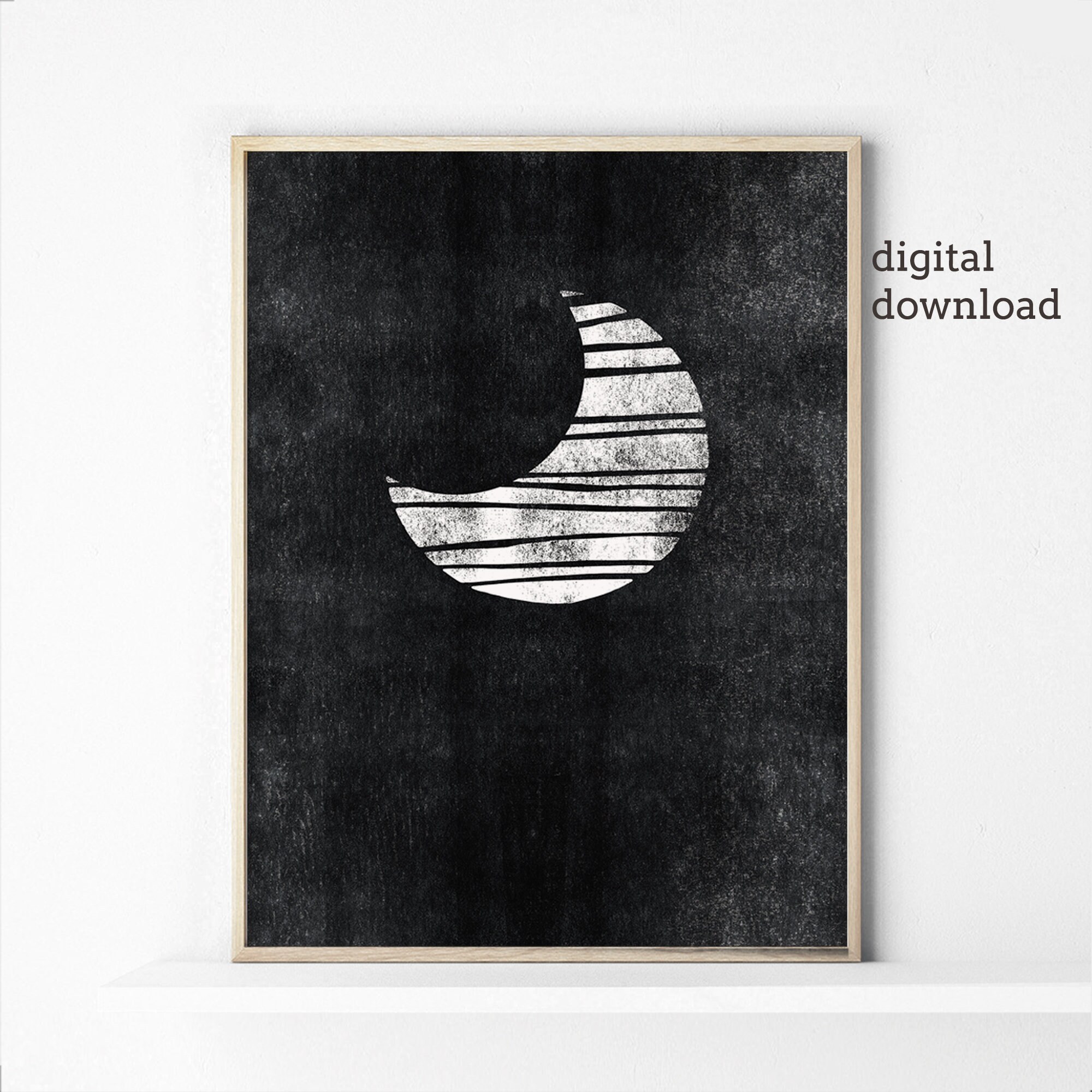 Moon Black and White Wall Art Boho Moon Art Downloadable Etsy