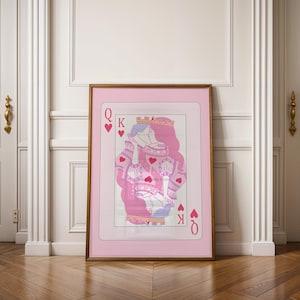 Queen of Hearts and King of Hearts Kissing playing cards Wall Art, Maximalist Dopamine DecorTrendy Valentine Printable, Aesthetic Art Prints