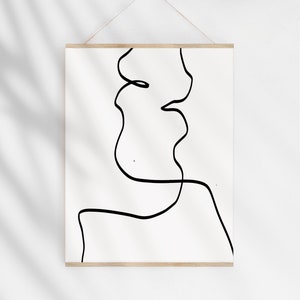 Abstract Line Art Black and White, Love Couple Printable Line Drawing Wall Art Poster, Minimalist Line Art Downloadable Print, Modern Art