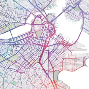 Boston Map Print Colorful Wall Decor Digital Download Map, Boston City ...