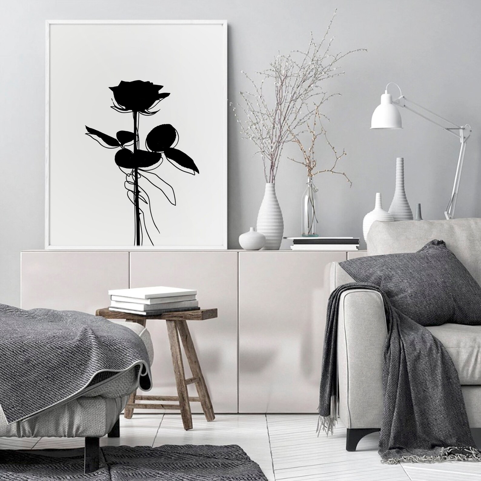 Black Rose Wall Art Black and White Art Prints Minimalist Etsy