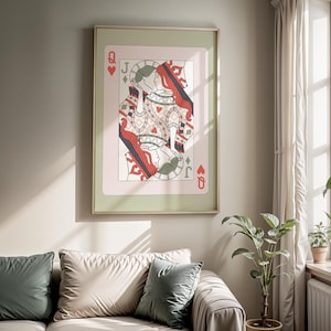 Arte del bacio della regina di cuori, poster di carte da gioco retrò, stampe artistiche da parete, arte massimalista, arredamento estetico per la camera da letto, arte della dopamina stampabile