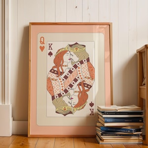 Stampe artistiche da parete con re di picche e regina di cuori, decorazioni da parete con carte da gioco retrò, decorazioni dopamine, roba da preppy, arte estetica da parete per camera da letto