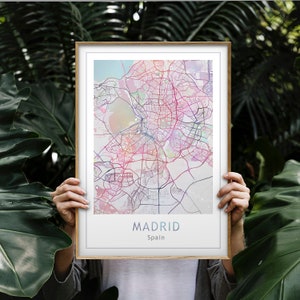 Madrid Map Print Wall Decor Travel Prints Colorful Wall Art, Madrid Poster Custom City Map Download, Printable Map Art Prints Wall Art