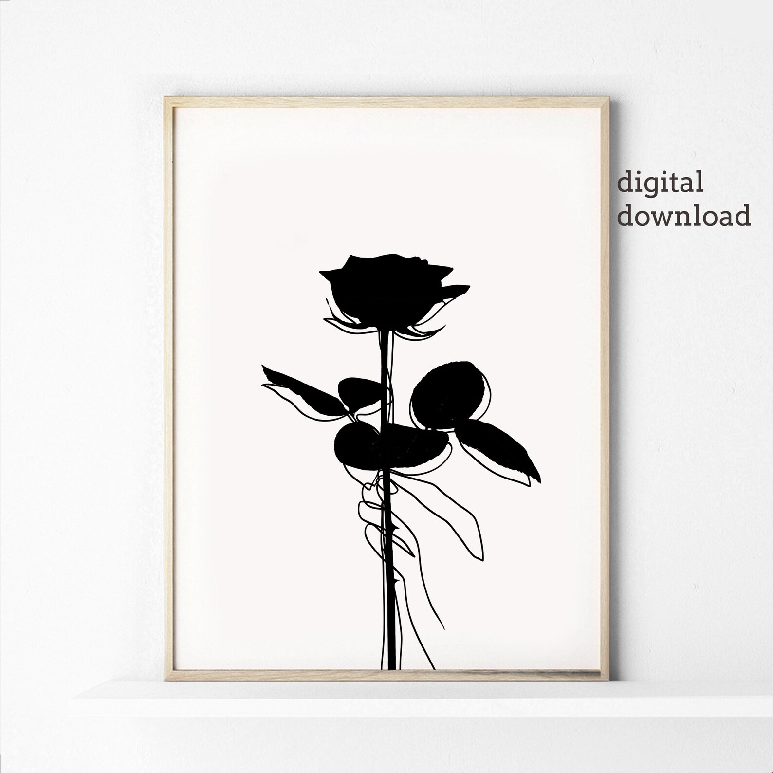 Black Rose Wall Art Black and White Art Prints Minimalist Etsy