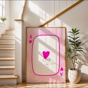 Impressões de Ás de Copas Apaixonados, Arte de Parede Rosa da Moda, Decoração de Quarto Coquete Download Digital, Pôster de Dia dos Namorados Preppy para Imprimir, Carta de Baralho