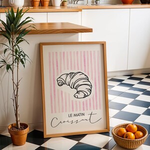 Croissant Wall Art French Poster, Trendy Kitchen Print Digital Download, Retro Kitchen Poster Decor, Downloadable Art. French Bakery Art