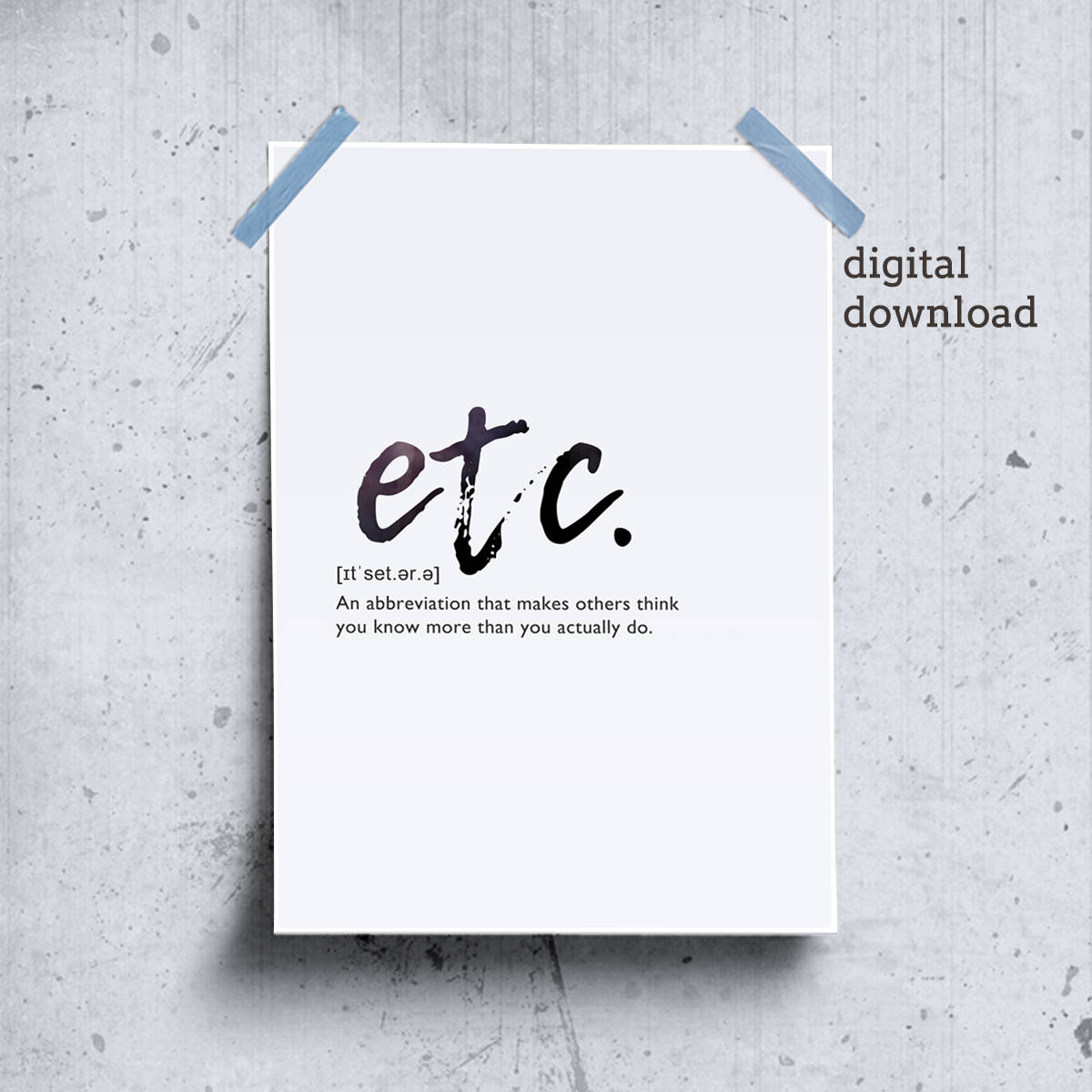 Etc Word Definition Poster Last Minute Gift Trendy Wall Etsy