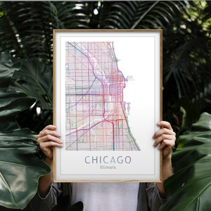 Chicago Map Prints Wall Art Cubicle Decor Digital Download, Printable Map Decor, Custom City Map Poster Modern Wall Prints Apartment Decor