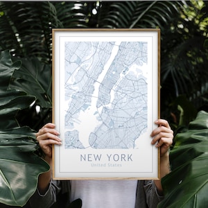 Mapa de la ciudad de Nueva York Imprimir Decoración de pared azul, Arte moderno Descarga de mapa imprimible, Póster de mapa de Nueva York, Impresión de arte de pared azul Mapa de la ciudad personalizado