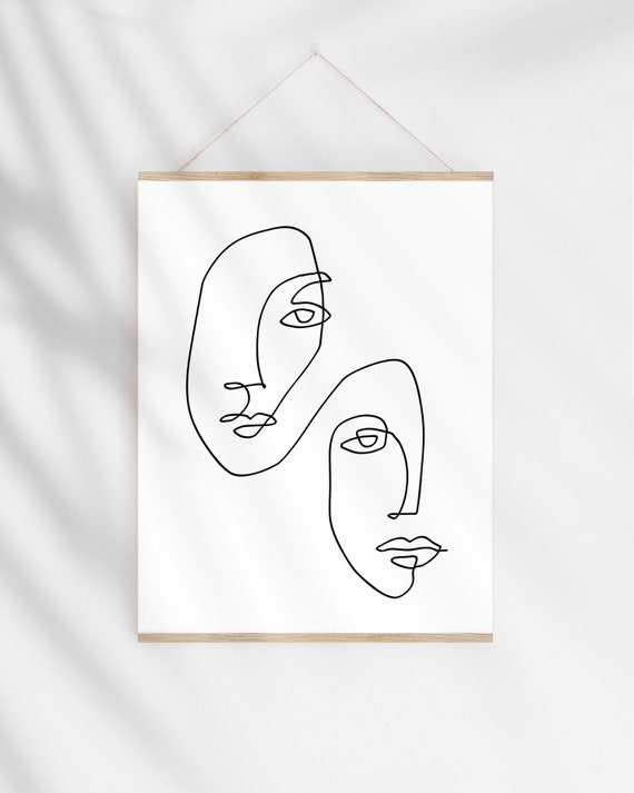 Continuous Line Art Print One Line Drawing Faces Etsy