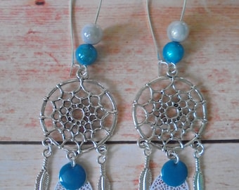 Earrings-"Dreamcatcher" silver, Pearl and sequin