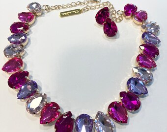 Oscar de la Renta Crystal  Necklace  & Earring Set  17" 3" ext.   Shades of Pink  "OFFERS ACCEPTED"