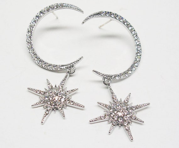 Joan Rivers Moon & Stars Earrings   PIERCED    2 " - image 1
