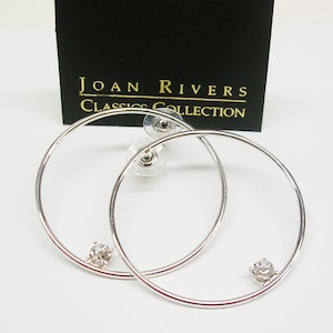 Joan Rivers  Hoop Earrings with Crystals  PIERCED  1 3/4&quot;&quot;    SILVER