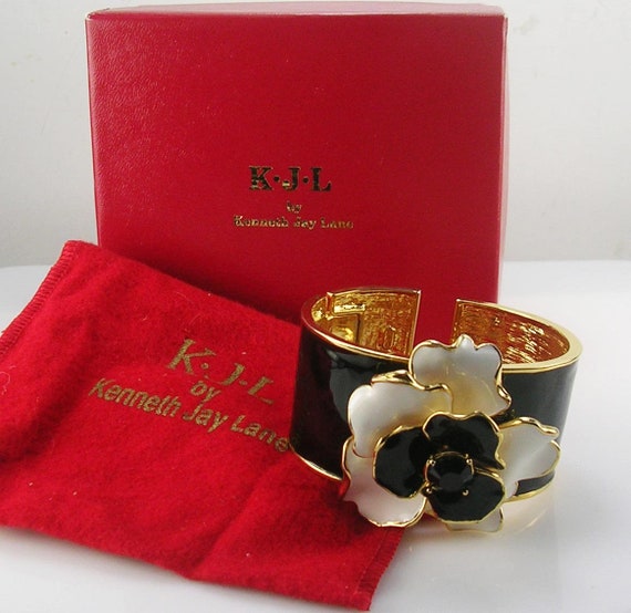 Kenneth Jay Lane Enameled Flower Cuff Bracelet Average 1 1 4 Wide