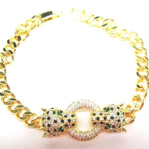 Kenneth Jay Lane GOLD  Crystal Panther Adjustable  Bracelet   7 &quot;  to 8 1/2&quot;  &quot;Couture&quot;