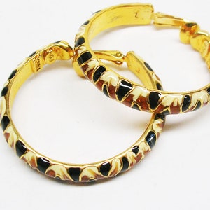 Kenneth Jay Lane Animal Print Hoop  CLIP ON  Earrings  1 1/2&quot;