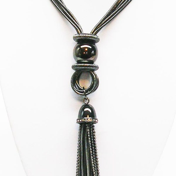 Joan Rivers BLACK  Lariat Necklace  16" 3" ext.  Tassel Measures  3 1/2"