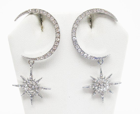 Joan Rivers Moon & Stars Earrings   PIERCED    2 " - image 3