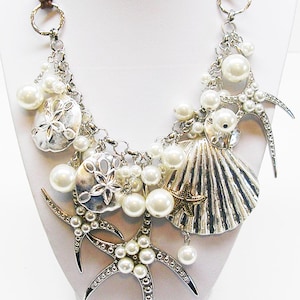 Joan Rivers Faux Pearl Star Fish Necklace  15" 3" extender   silver tone