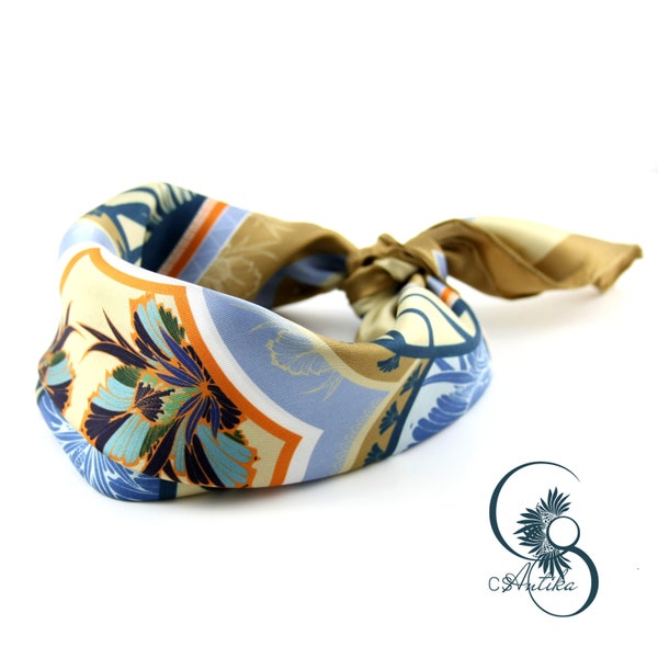 Carré twill de soie naturelle roulotté main - motif " Art Nouveau 003" - foulard créateur métier d'Art français - Dessiné en France