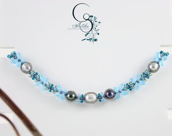 Choker necklace 18th century style "Daisy" glass and freshwater pearls, handmade in France, CSAntika designer jewel, Bridgerton style