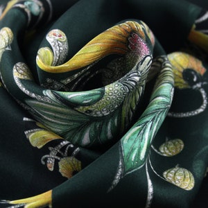 Natural silk twill scarf - &quot;PARADISE&quot; pattern - French craftsman designer scarf - Designed in France - High Quality
