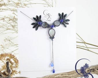 18th century "Lily" mother-of-pearl necklace, glass beads, handmade chain in France, CSAntika designer jewel, Bridgerton style