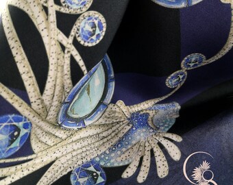 Pañuelo cuadrado de sarga de seda natural - Estampado "Bijou Ocean" - Diseño artesanal francés - Alta calidad