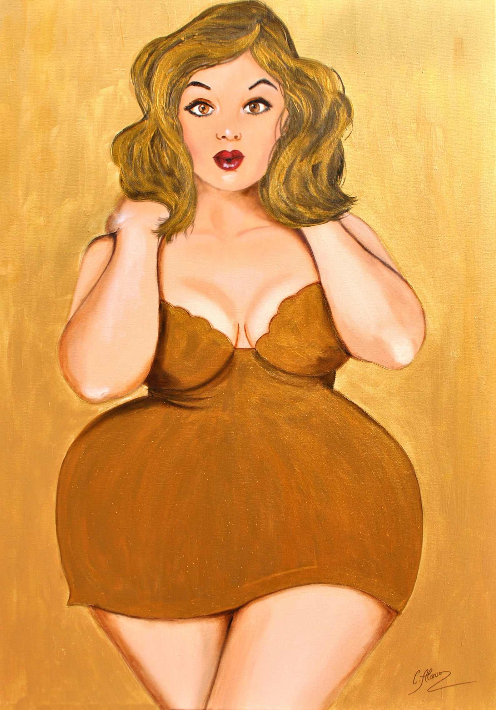 Curvy in Gold / Artwork/ Acrylic on Canvas / Woman in Gold Etsy UK