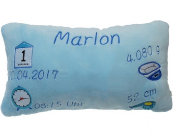 Kissen mit Namen bestickt zur Geburt Eselchen blau Kissen mit Namen bestickt zur Geburt Eselchen blau