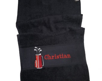 Golfhandtuch Golftasche Golfschläger mit Name oder Initialen