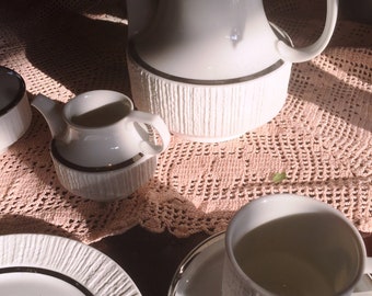 Thomas ARCTA porseleinen servies voor 12 personen, wit platina zilveren koffieservies, van Thomas, Duitsland, ontwerp van Richard Scharrer 1960
