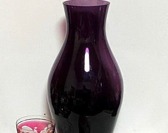 Vintage purple glass vase XL, mouth-blown floor vase WMF Germany Wagenfeld spoonhardt era, modern art glass minimalist home 60s
