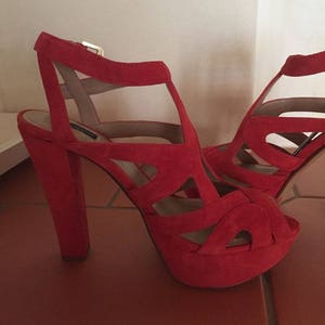 Red high heels, size 38.5 open strappy sandal, sexy shoes, party shoes, prom, engagement, red shoes, dating dance shoes image 1