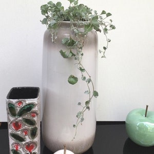 Tall ceramic floor vase white gray, handmade around 1960, high vase Mid Century floor vase Made in Germany, marked Boho home