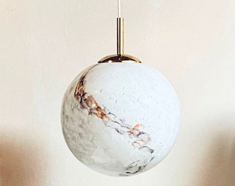 Carlo Nason glass lamp design ball moon lamp by Mazzega white Murano glass pendant lamp hand-blown Italian white amber MCM