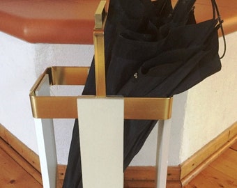 Porte-parapluies des années 1960, des années 1960, Hollywood Regency, style porte-parapluie en laiton, bois et métal
