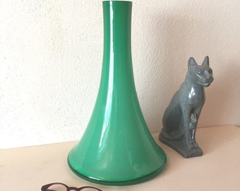 Vaso in vetro italiano, verde oceano XL, vaso di grande impatto realizzato a mano, vaso a forma di erba, vaso dal design organico, vaso opalino, CARLO MORETTI, anni '70
