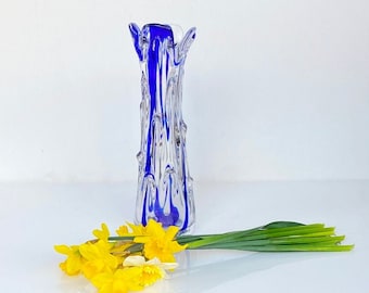 ムラーノガラスの花瓶 - ベネチアンハンドブローブルー＆クリア