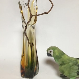 50s Murano glass vase, large Smmerso Murano vase, hand-blown, unique piece, yellow green antique Murano glass art, vintage design