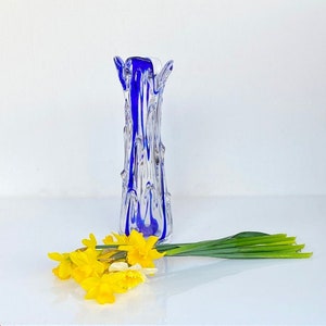 ムラーノガラスの花瓶 - ベネチアンハンドブローブルー&クリア ムラーノガラスの花瓶 - ベネチアンハンドブローブルー&クリア