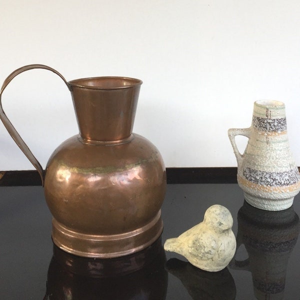 Antik Kupfer Kanne handgefertigt , XL Kupfervase,  Gallone,  französicher Kupferkrug, Kupferkunst hand-geschmiedet 1930-49 er Jahre