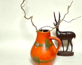 Orange vase Jasba Keramik, handmade vintage vase, ceramic jug orange green West Germany 1960-70